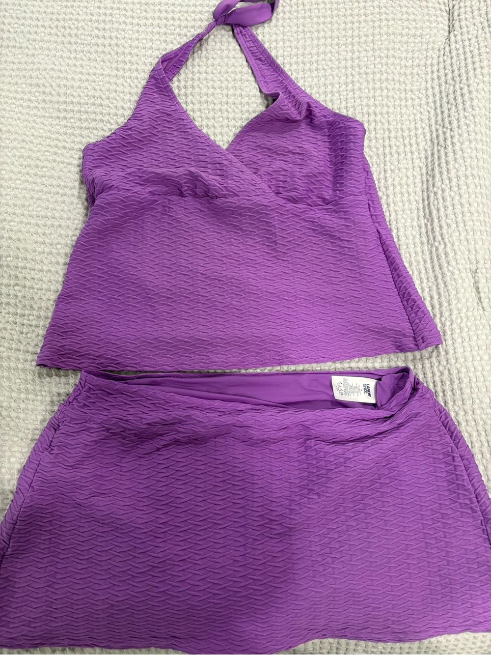 Land’s End Vibrant Purple Textured Halter Tankini Set size 16